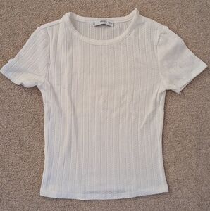 Mango White Textured Ribbed T-shirt size small